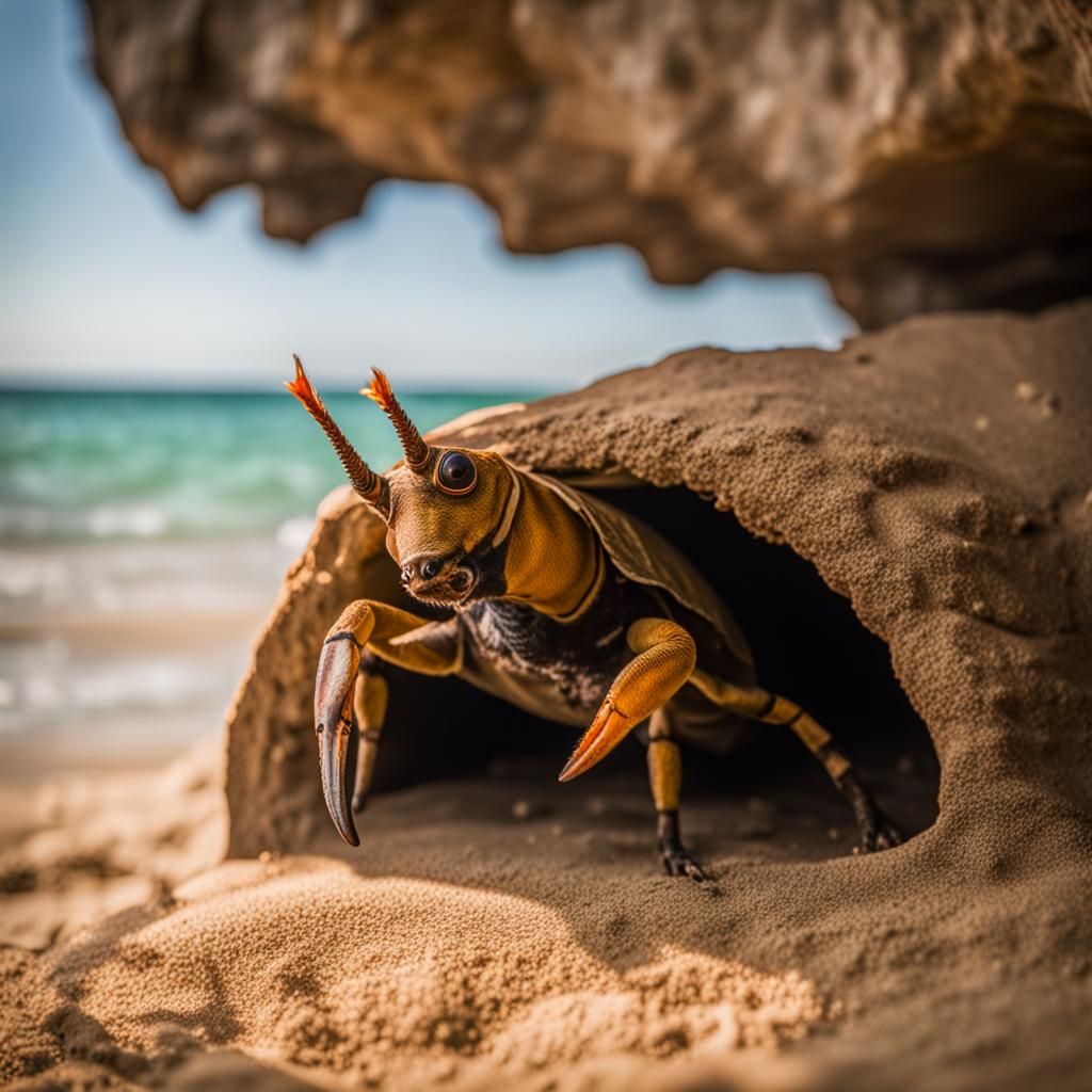 un pequeño cangrejo nazareno dentro de una cueva en la playa