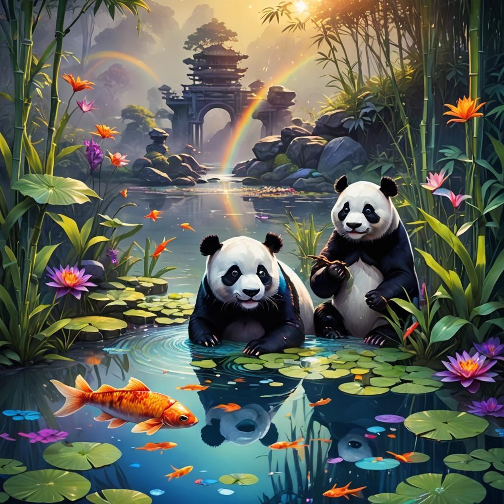 Fantasy Panda in a Serene Landscape