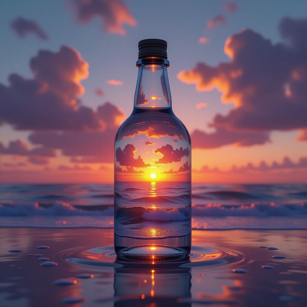 Sunset Ocean in a Bottle: Fantasy Concept Art