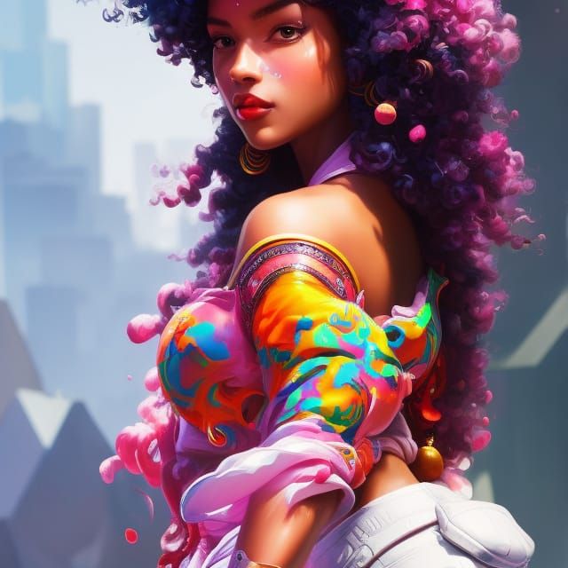 Woman on Scooter: Graffiti Art Portrait