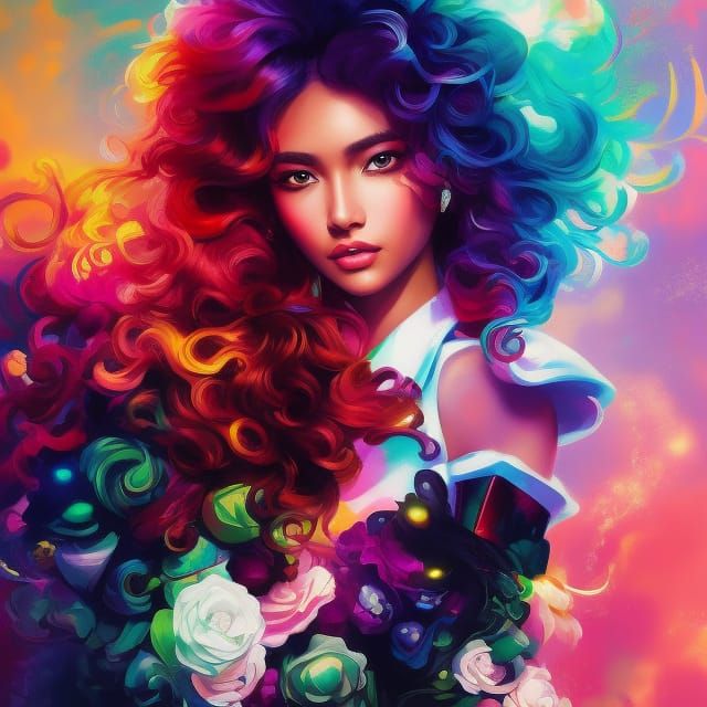 Woman on Scooter in Graffiti Art Style