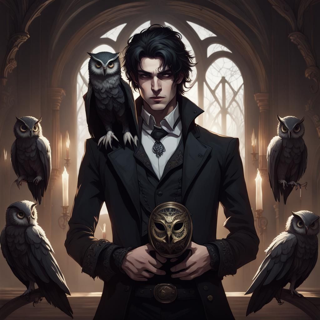 Gothic Young Man with Mask in Dark Atmosphere