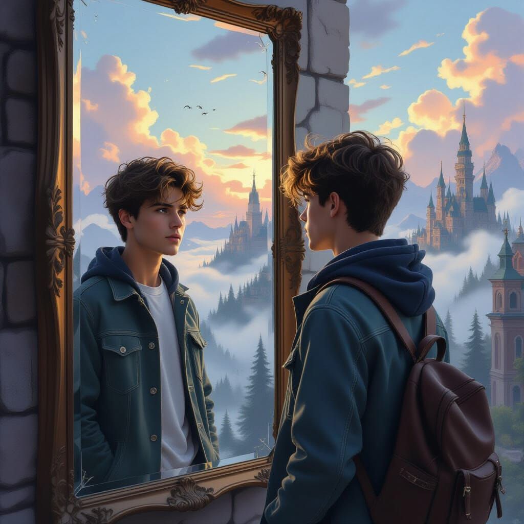 Surreal Reflection: Ethereal World in a Mirror