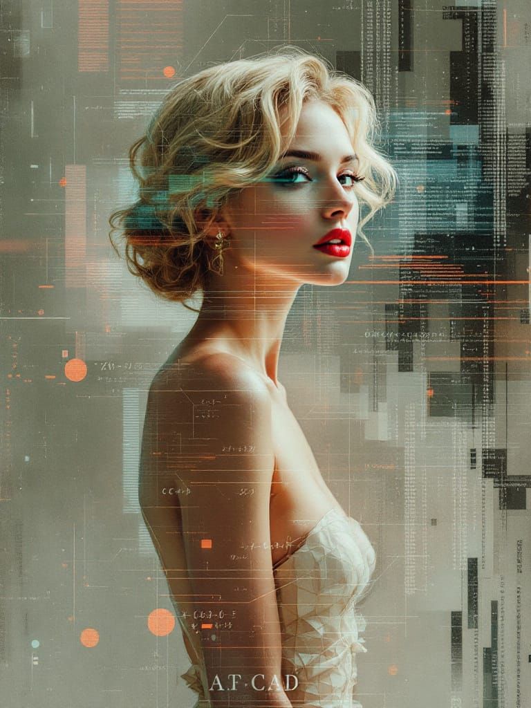 Glitch Photography of Pin-Up Woman in Tonalist Style