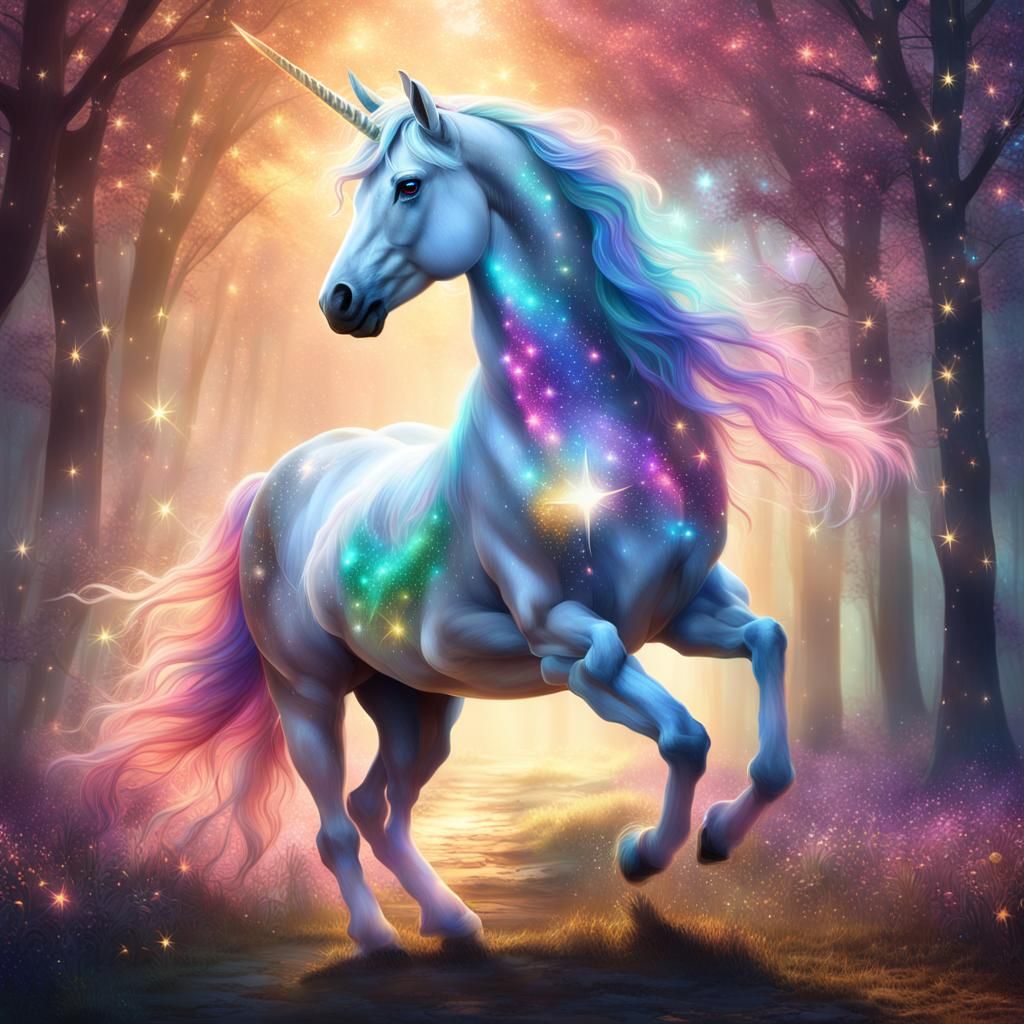 Prismatic Unicorn with Halo Effect in Digital Painting
