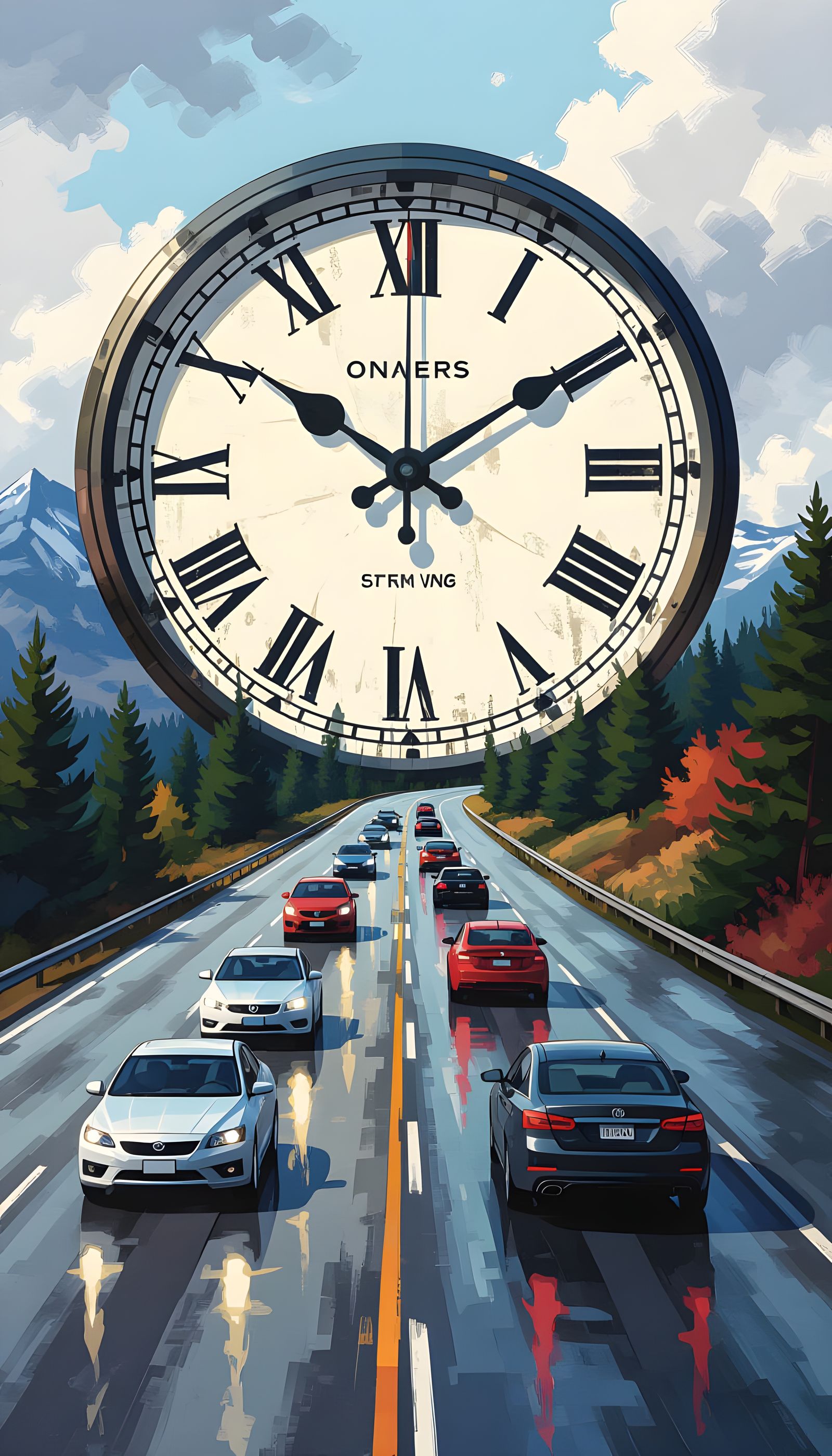 Cars Driving Towards the Road in Hyperrealistic Style