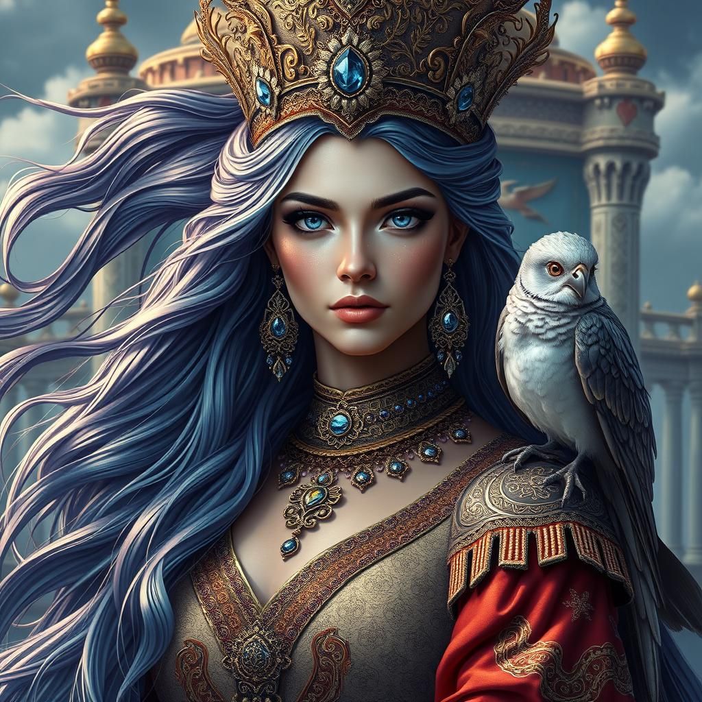 Queen with Diamond Cat in Fantasy Palace