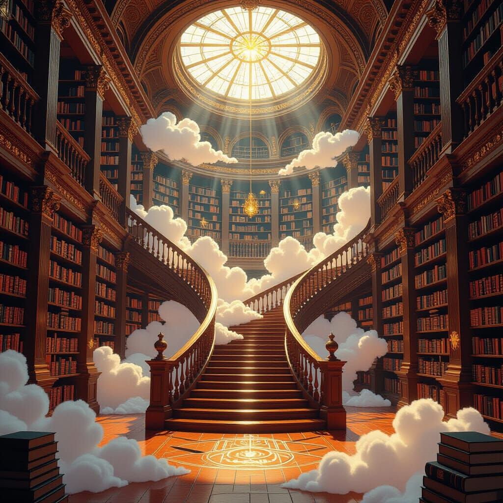 Glowing Books in Infinite Library Hall