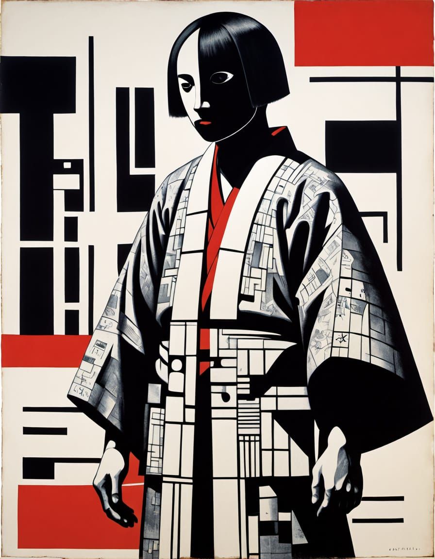Abstract Folk Art Horror Figure in Kimono