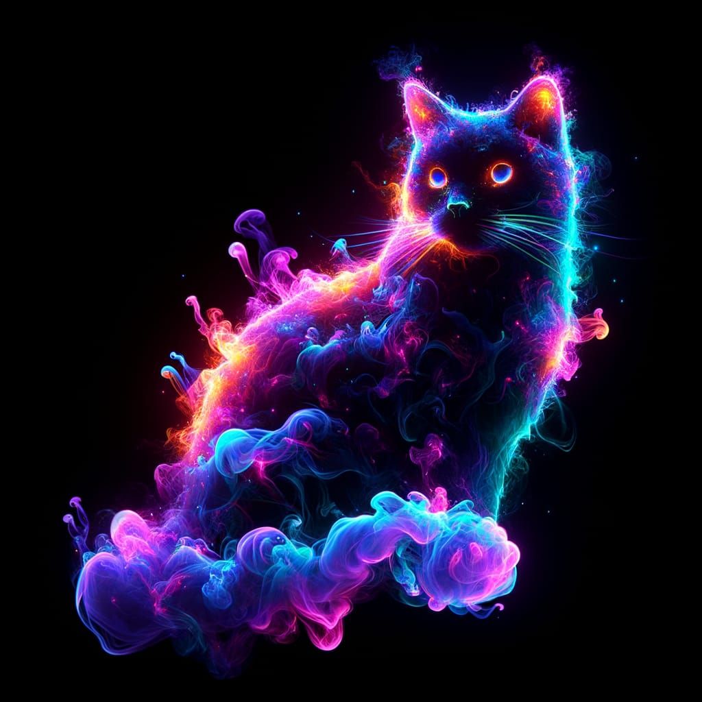 Ethereal Feline Form in Neon Smoke
