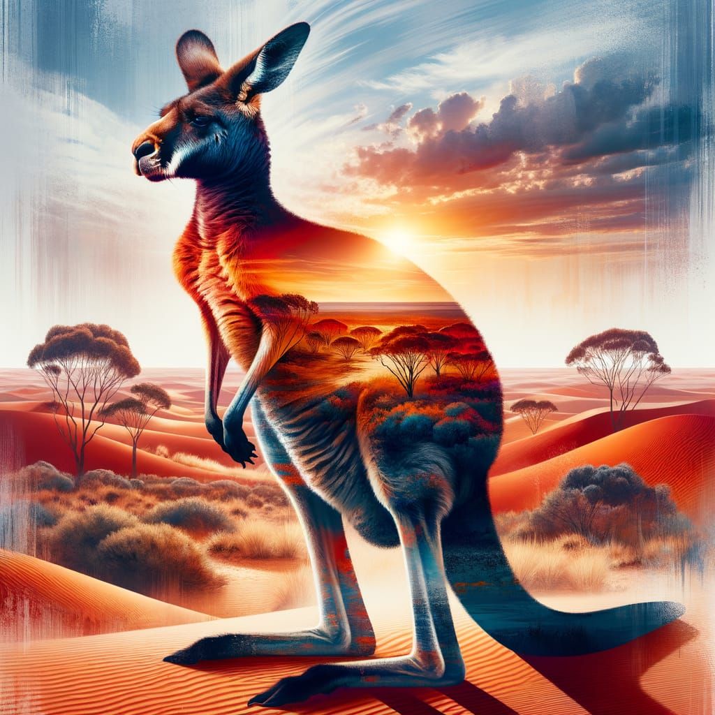 Majestic Kangaroo in Australian Outback Oil Painting