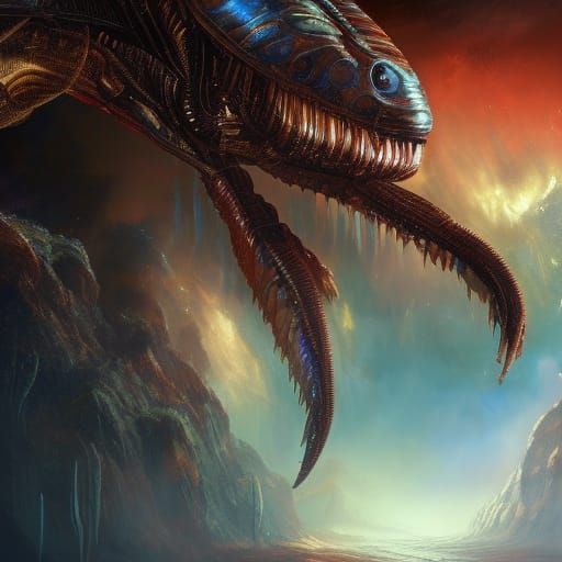 Hyperrealistic Alien Civilization in Synthwave Neon Style