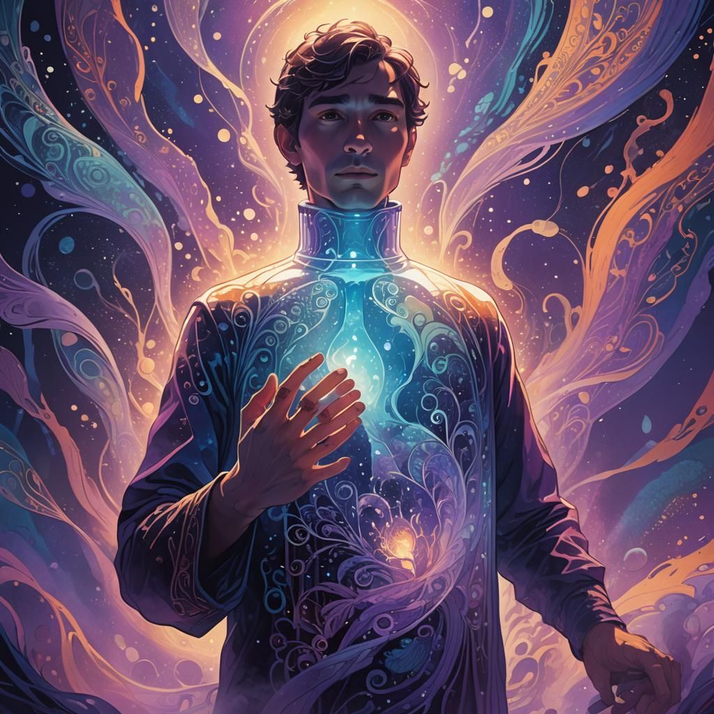 Person Trapped in Mystical Glowing Bottle