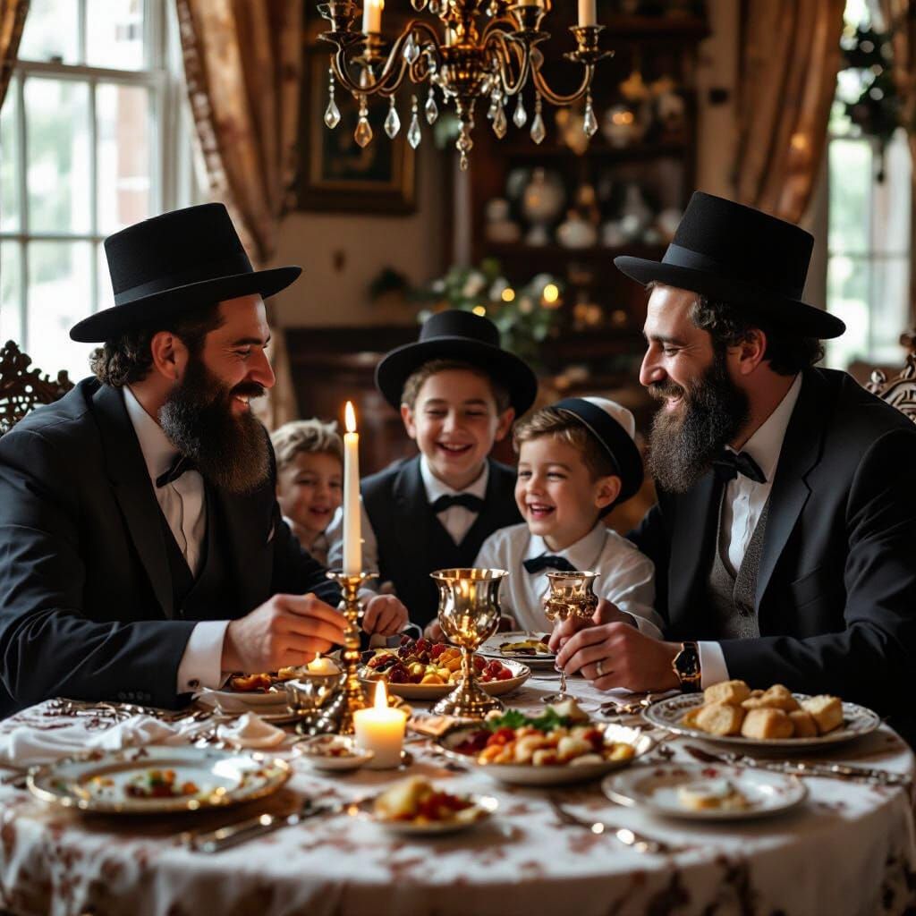 Ashkenazi Family Shabbat Celebration in Fantasy Art Style