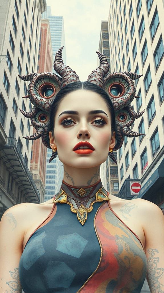 Cyberpunk Lady in Downtown LA's Xylomorphic Architecture