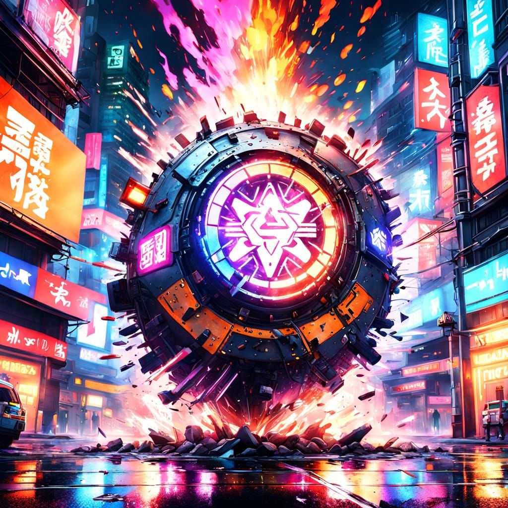 Anime Reactor Explosion in Vibrant Digital Art