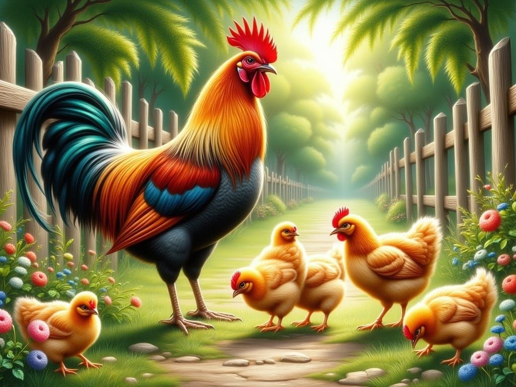 Vibrant Farmyard Scene in Whimsical Watercolor Style