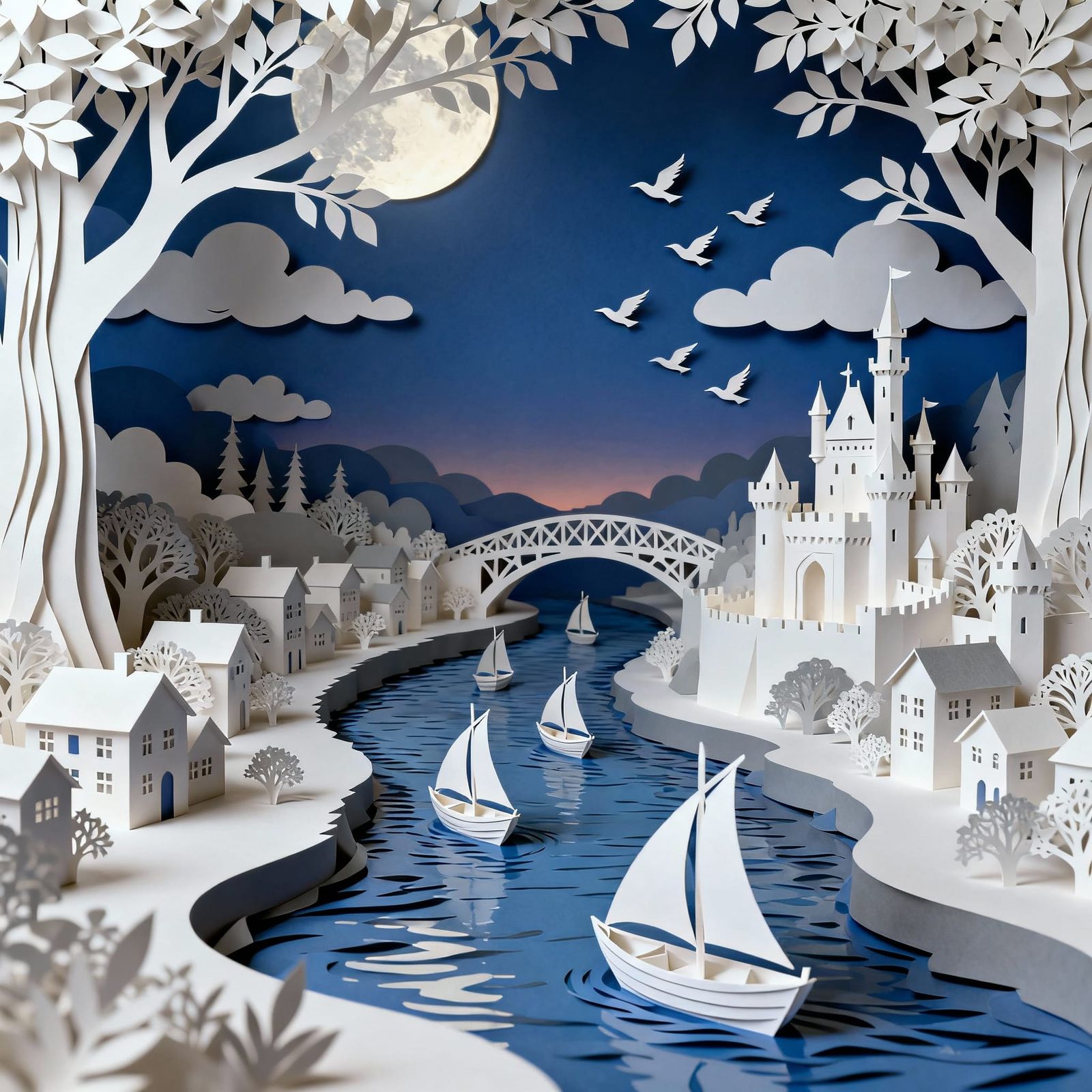 Paper Art Diorama: Fantasy Landscape at Dusk