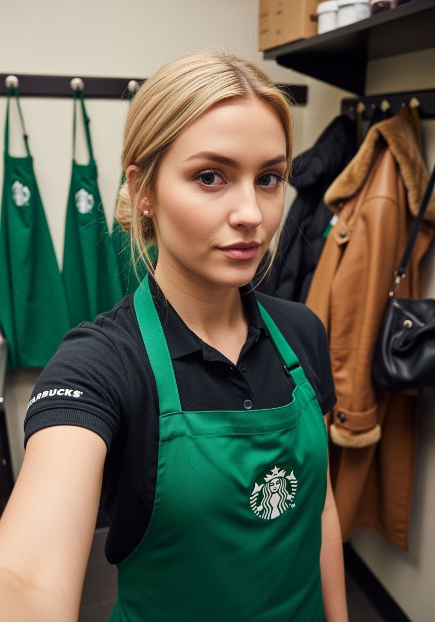 Starbucks Barista Selfie: Realistic Portrait