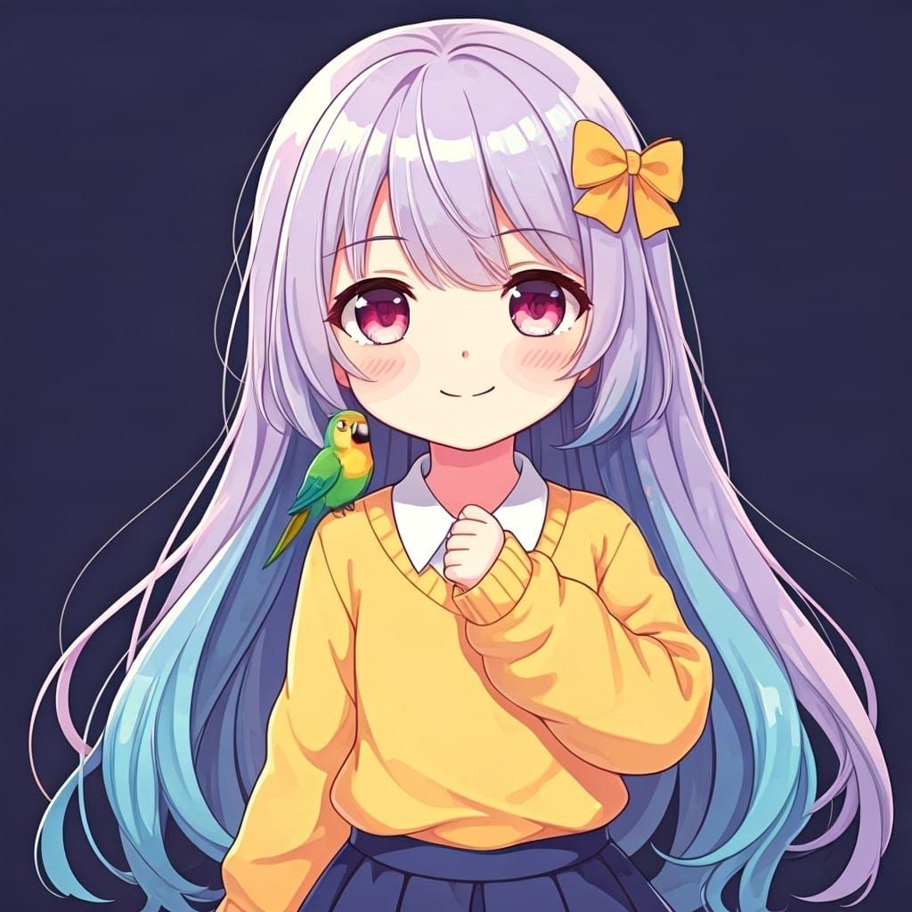 Cute Witch with Parrot in Anime Style