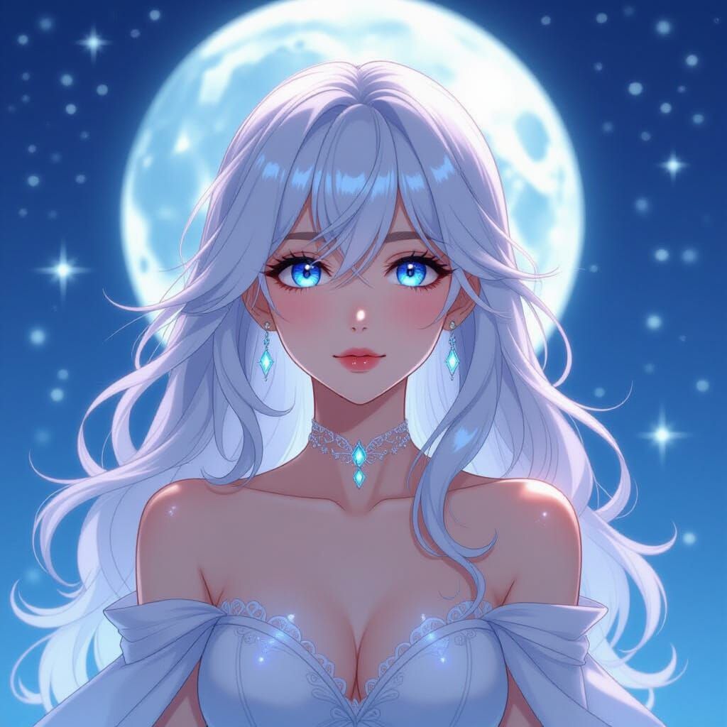 Celestial Goddess in Anime Style Amidst Starry Sea