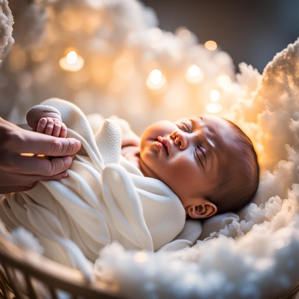 Angel Places Baby in Cradle: Professional Photography