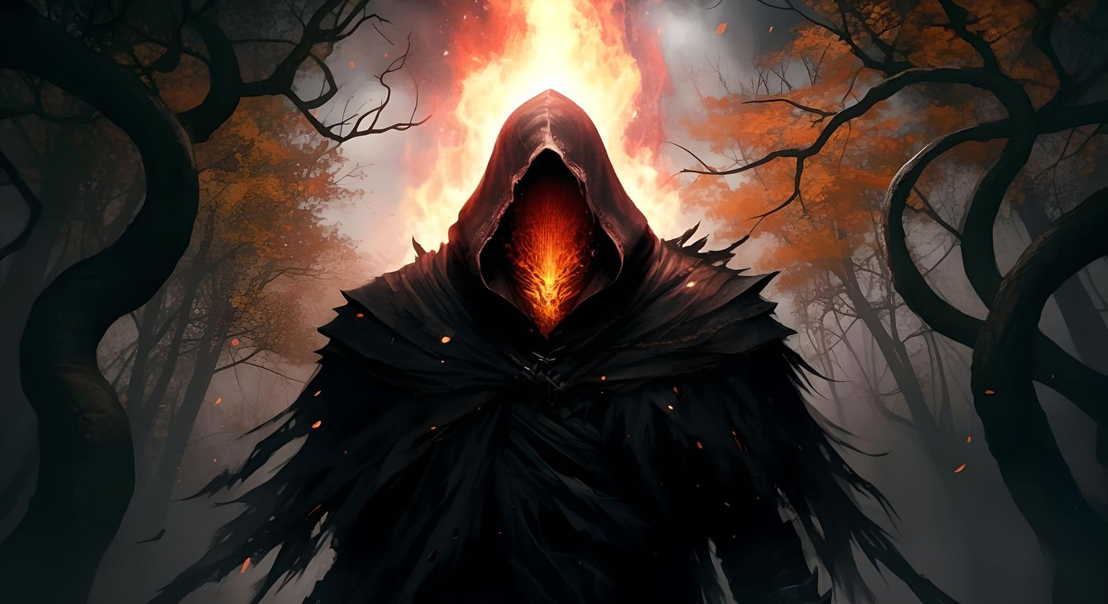 Eerie Shadow Figure in Dark Forest: Digital Illustration