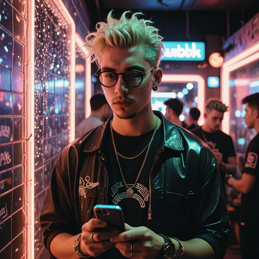 Grunge Disco Guy in Neon Lights