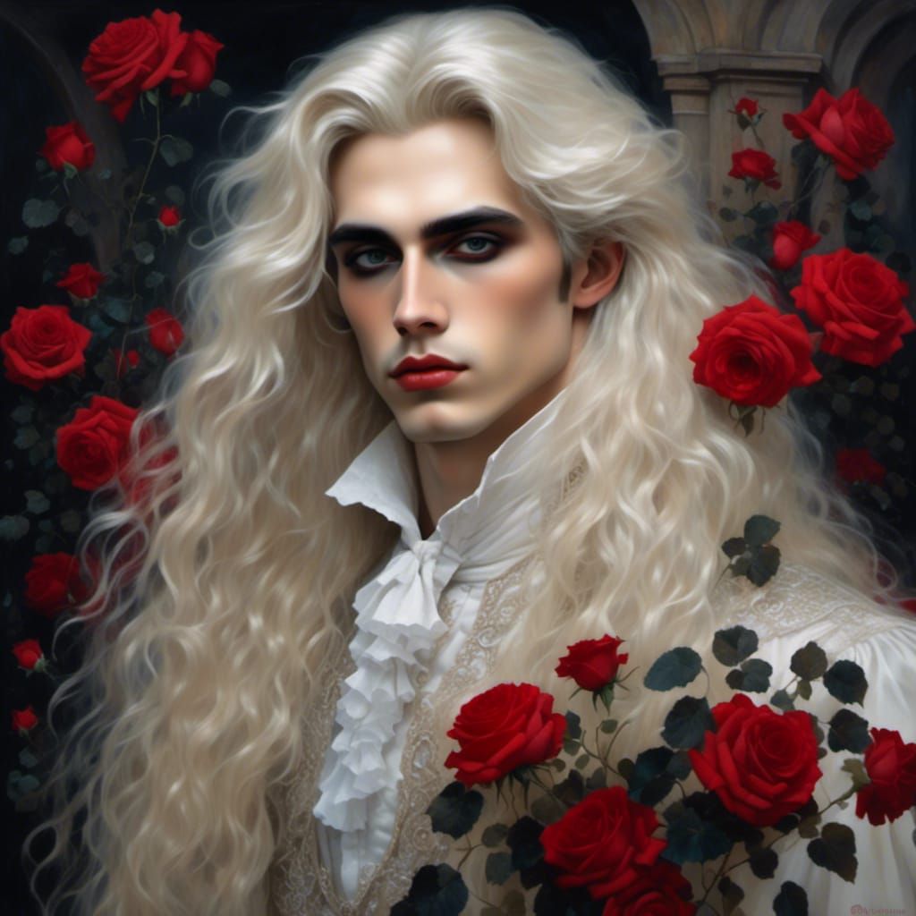 Gothic Man with Roses in Dark Romantic Style
