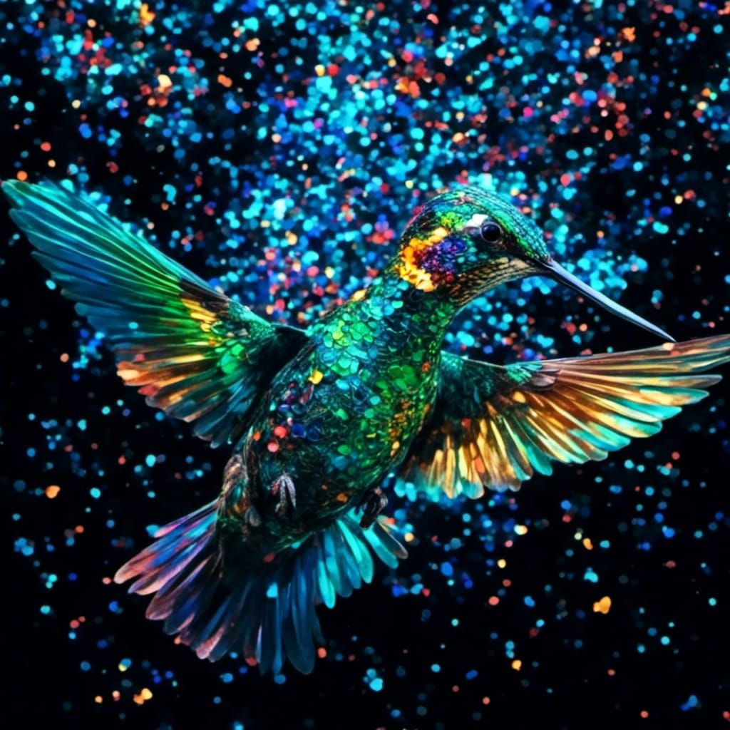 Iridescent Rainbow Hummingbird: Detailed Digital Painting