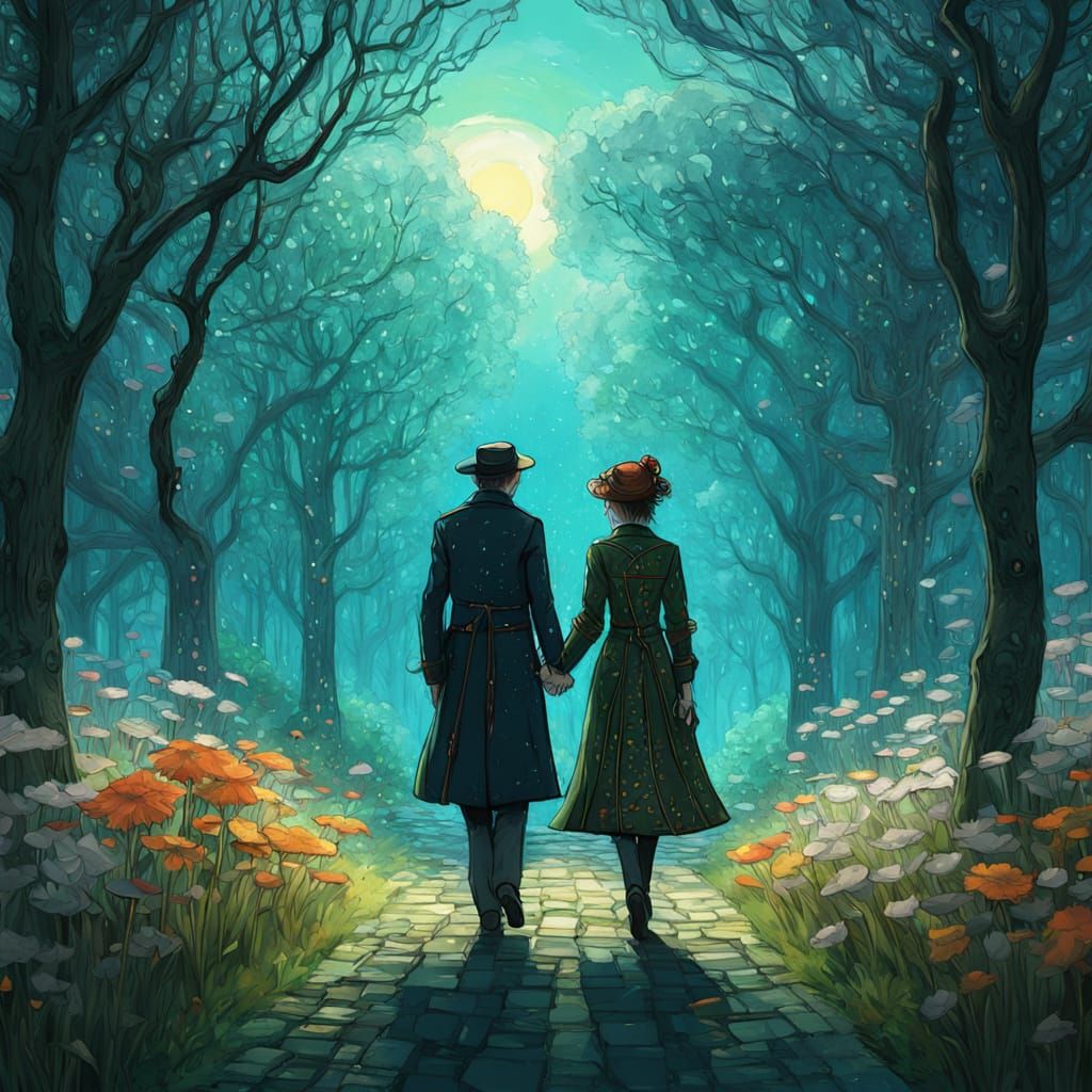 Whimsical Wire Figures in Dreamlike Park