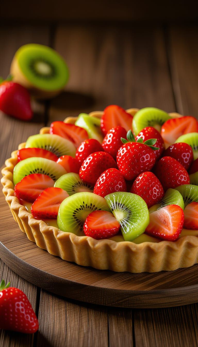 Photorealistic Fruit Tart with Strawberries and Kiwi