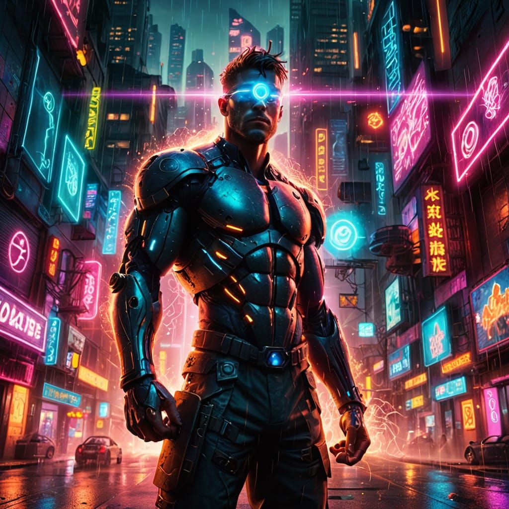 Cyberpunk Cyclops Spellcaster in Neon-Lit Realism