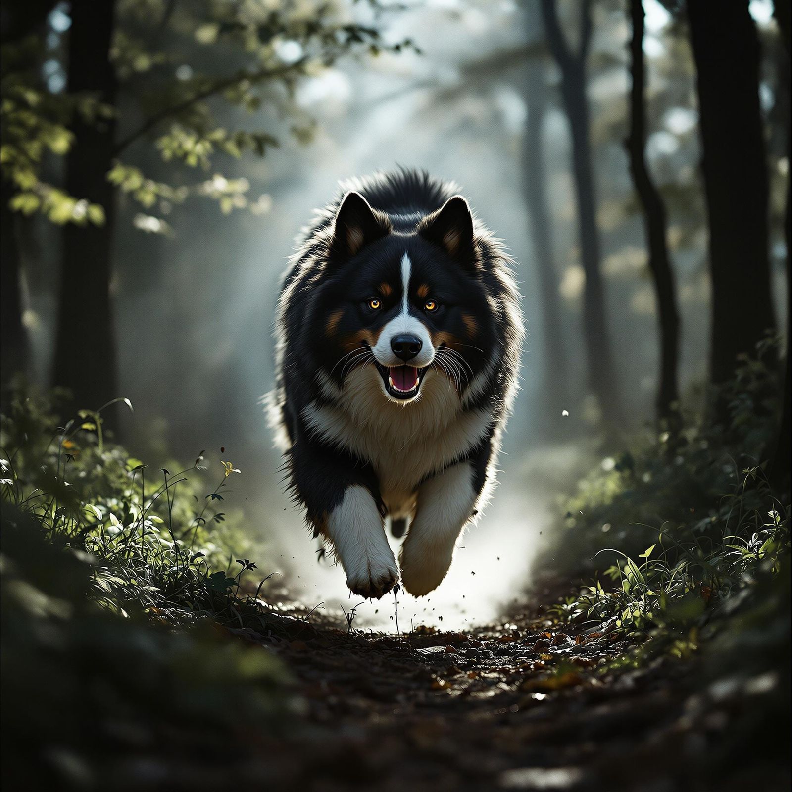 Cinematic Portrait of a Powerful Black and White Dog