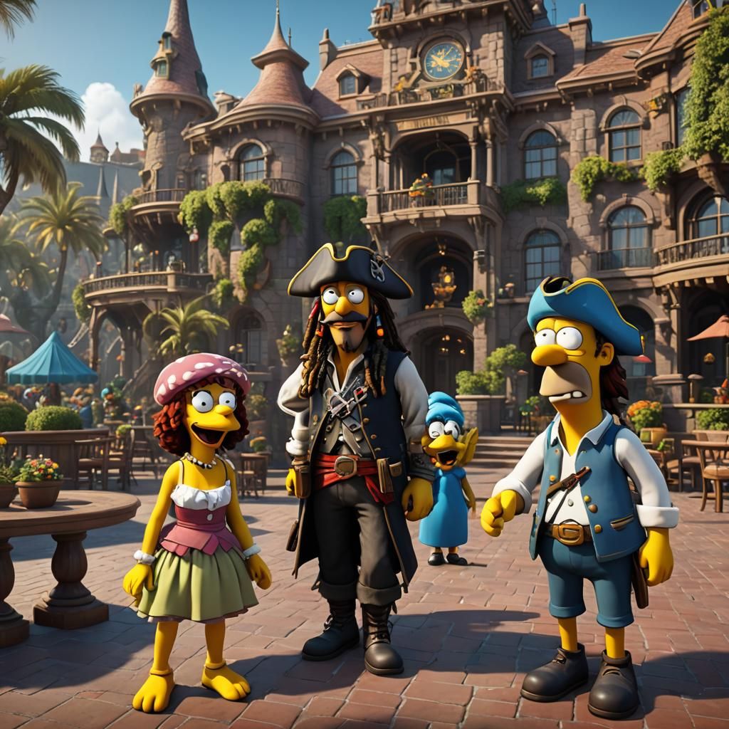 Simpsons as Jack Sparrow at Disneyland in 3D