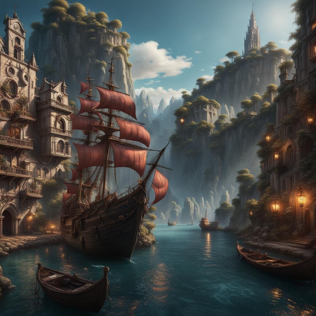 Woman Rescued by Boat: Fantasy Concept Art