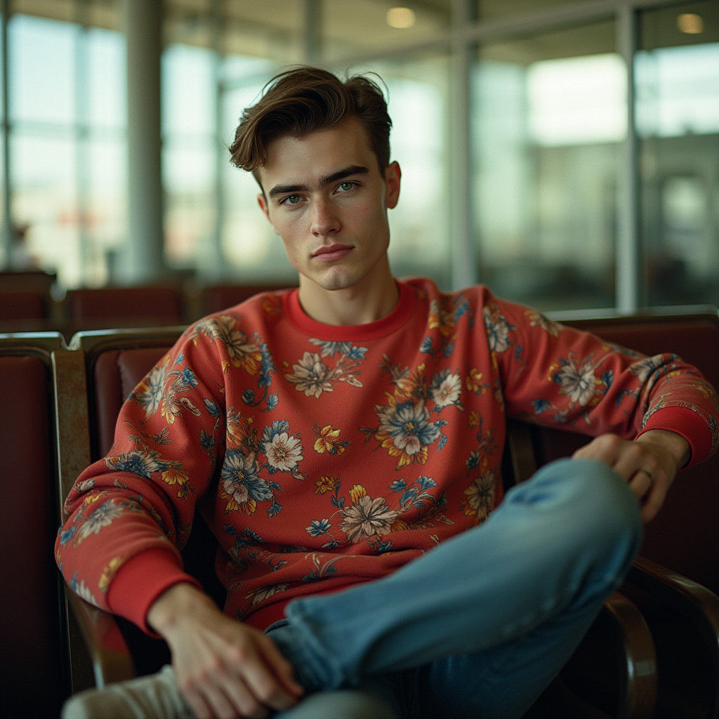 Candid Airport Portrait of Confident Young Man