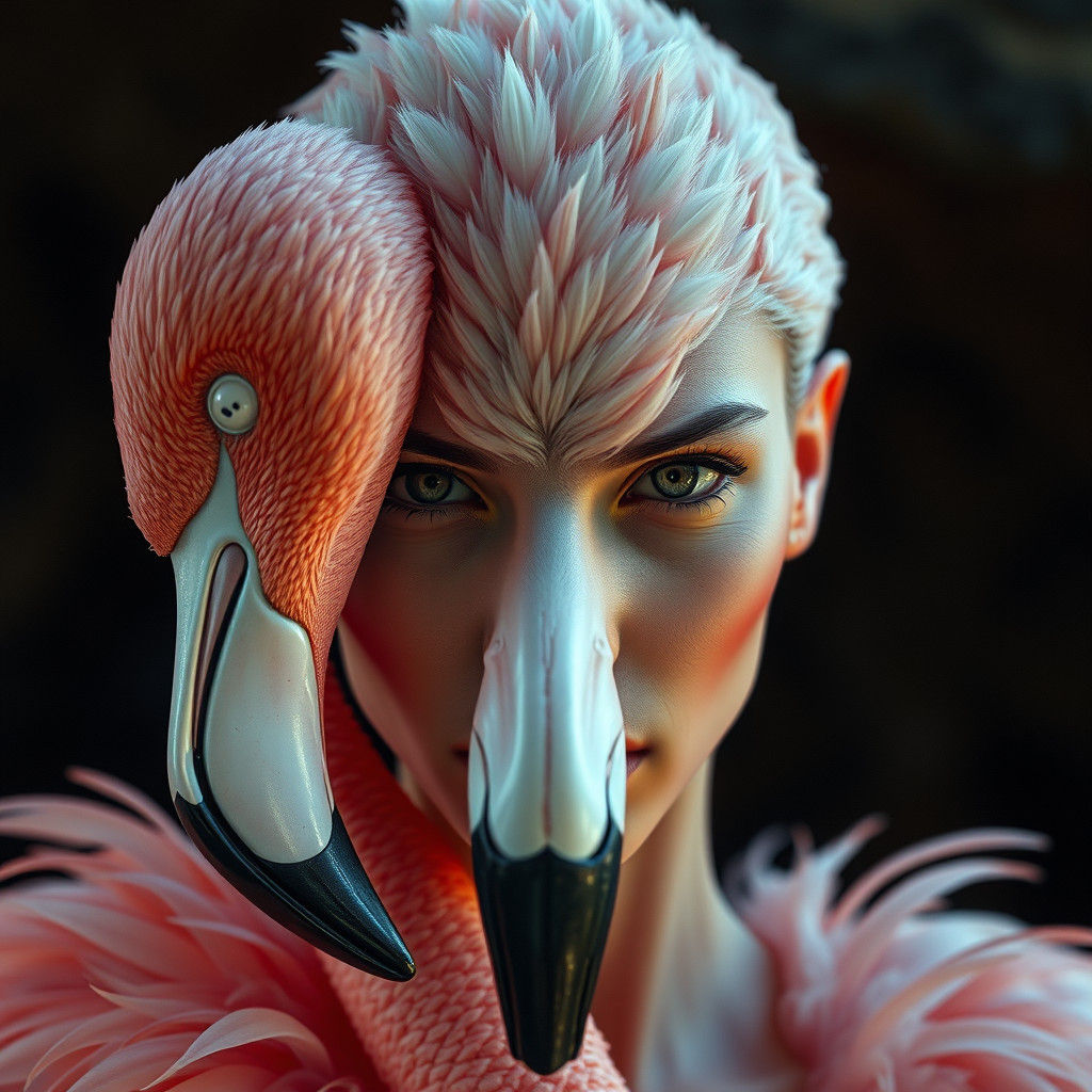 Half-Human Flamingo Hybrid in a Hyperrealistic Style