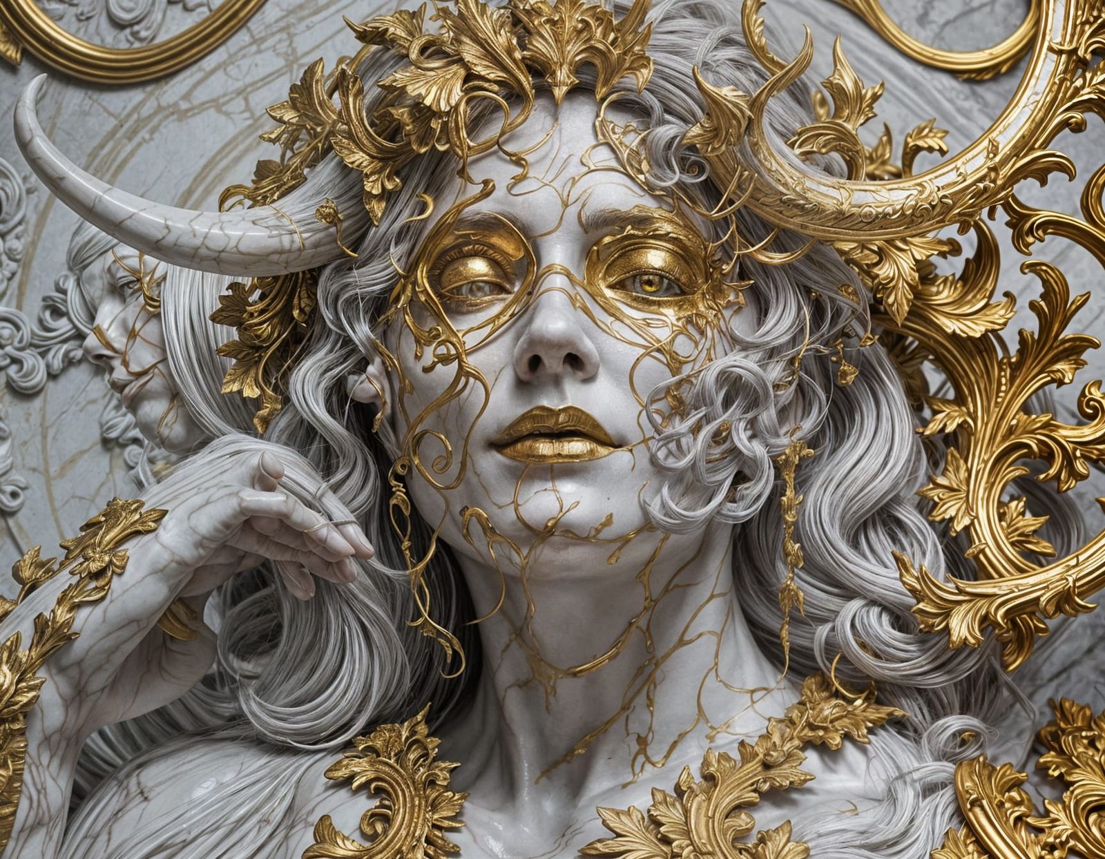 Baroque Death: Woman with Horns in Marble and Gold