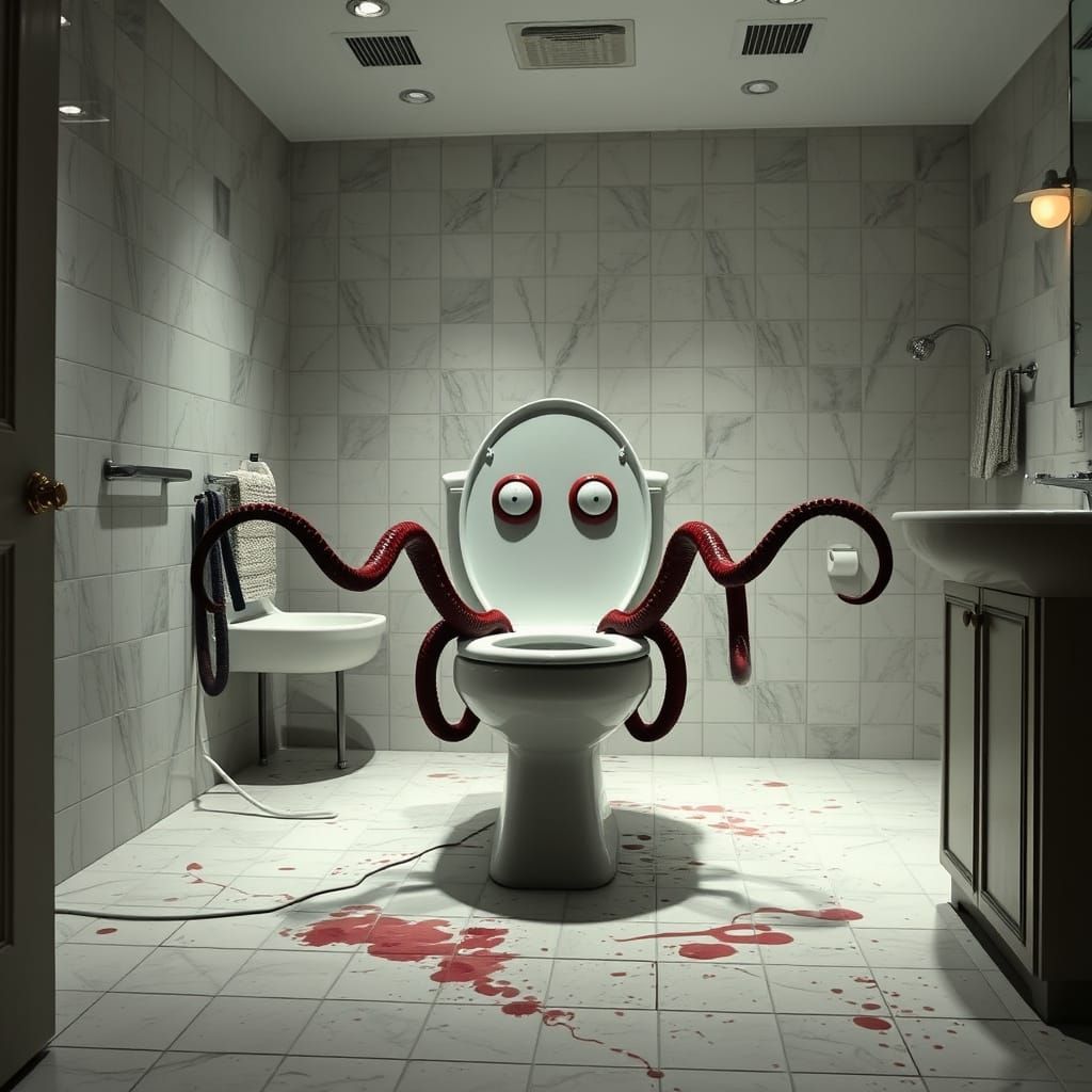 Ethereal Bathroom Horror Scene in a Dark, Mysterious Aesthet...