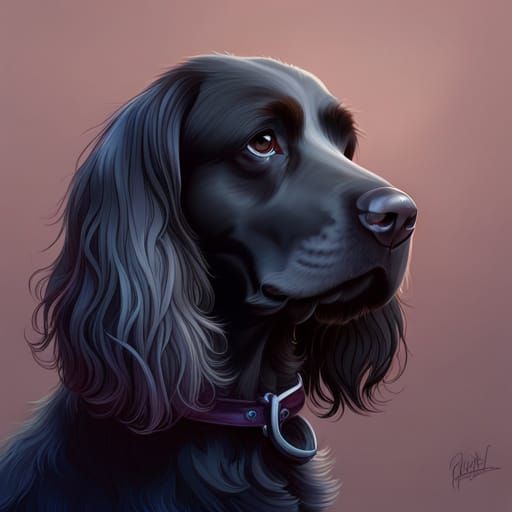 Hyperdetailed Portrait of Black Cocker Spaniel