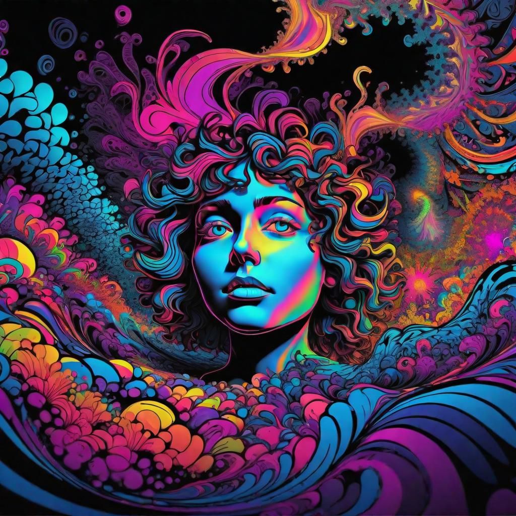 Psychedelic Black Light Fractal Art in Underground Comix Sty...