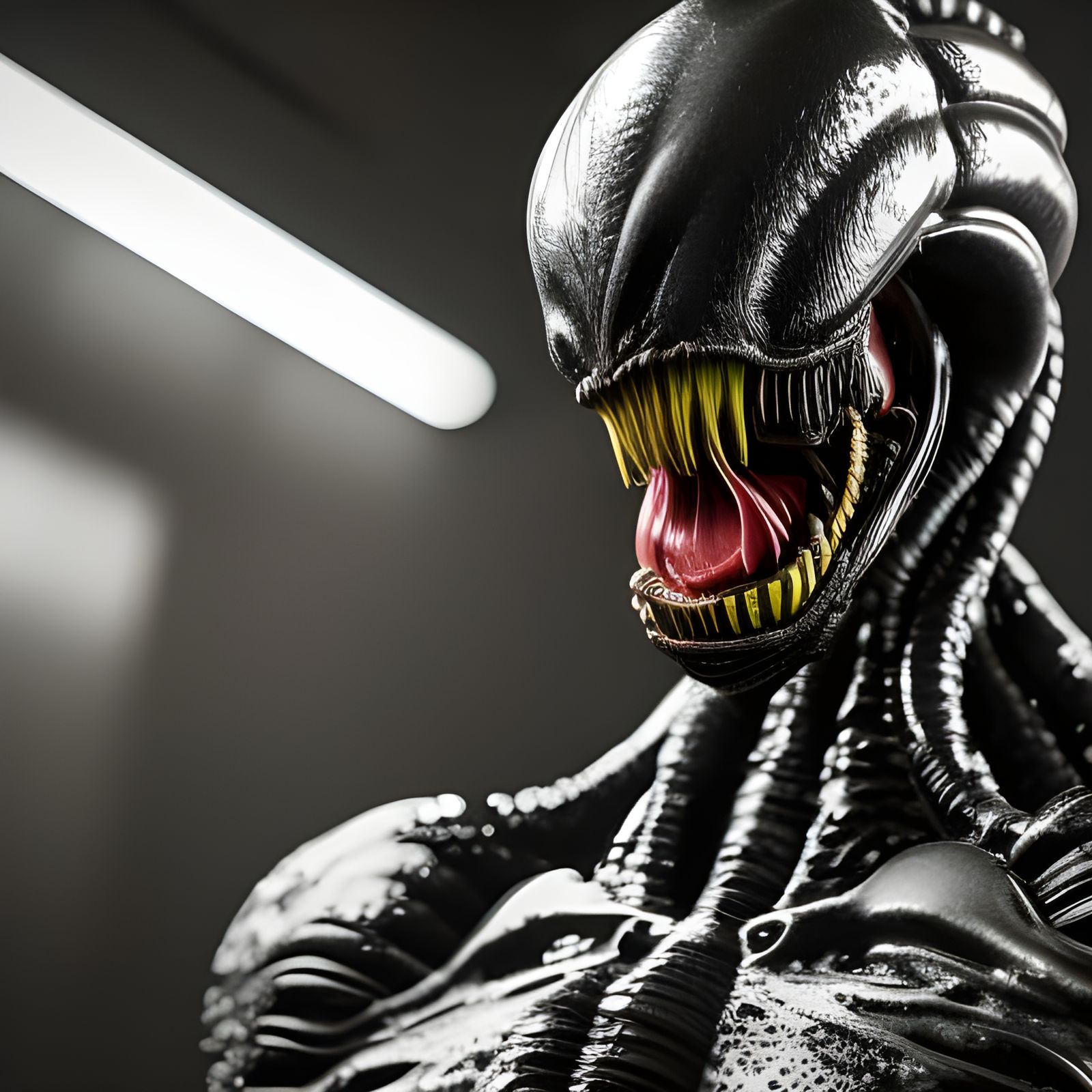 Sleek Black Xenomorph Alien in Sharp Focus