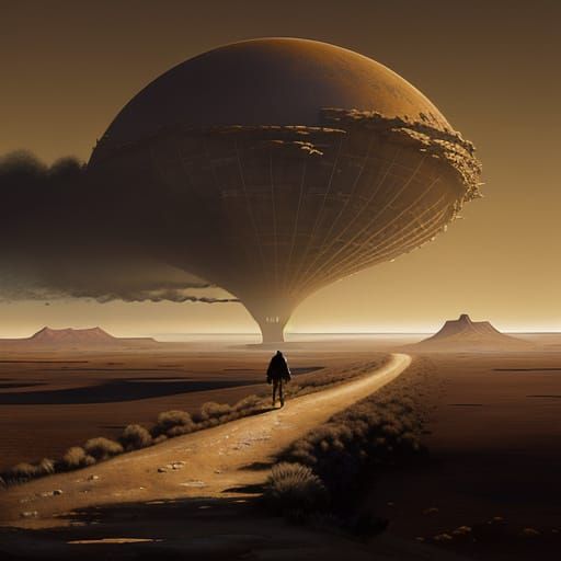 Lone Traveler Walks Towards Glowing Horizon in Epic Digital ...