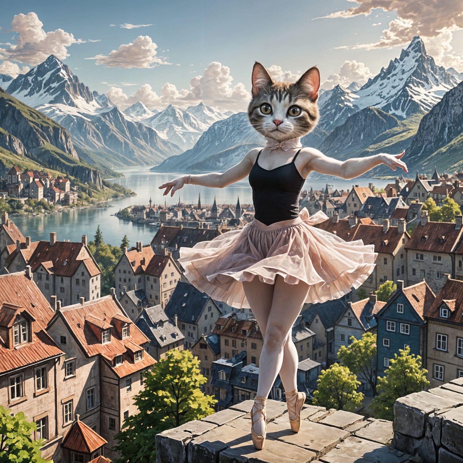 Ballerina Catgirl Dancing Illustration