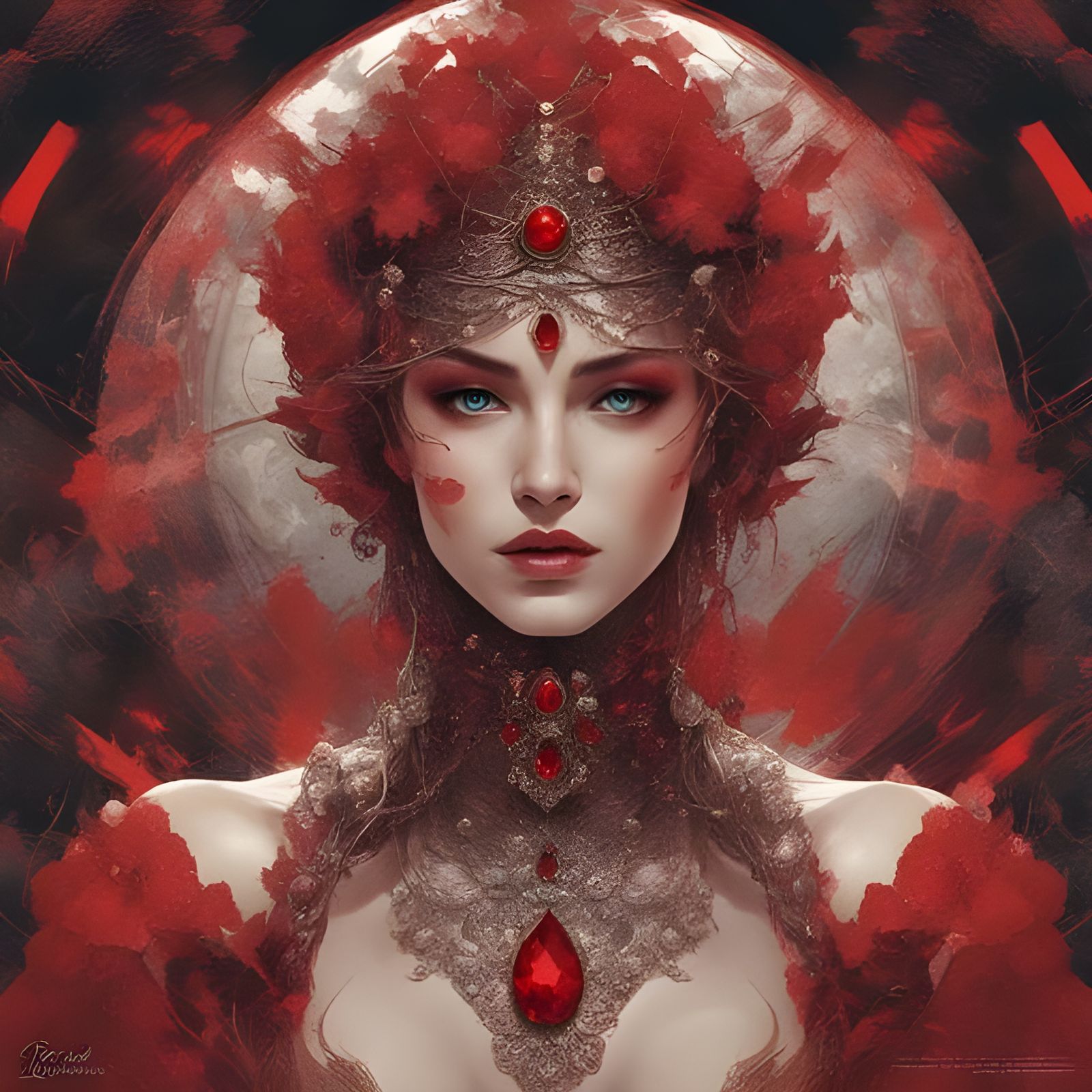 Jeweled Woman with Roses: Romantic Digital Art