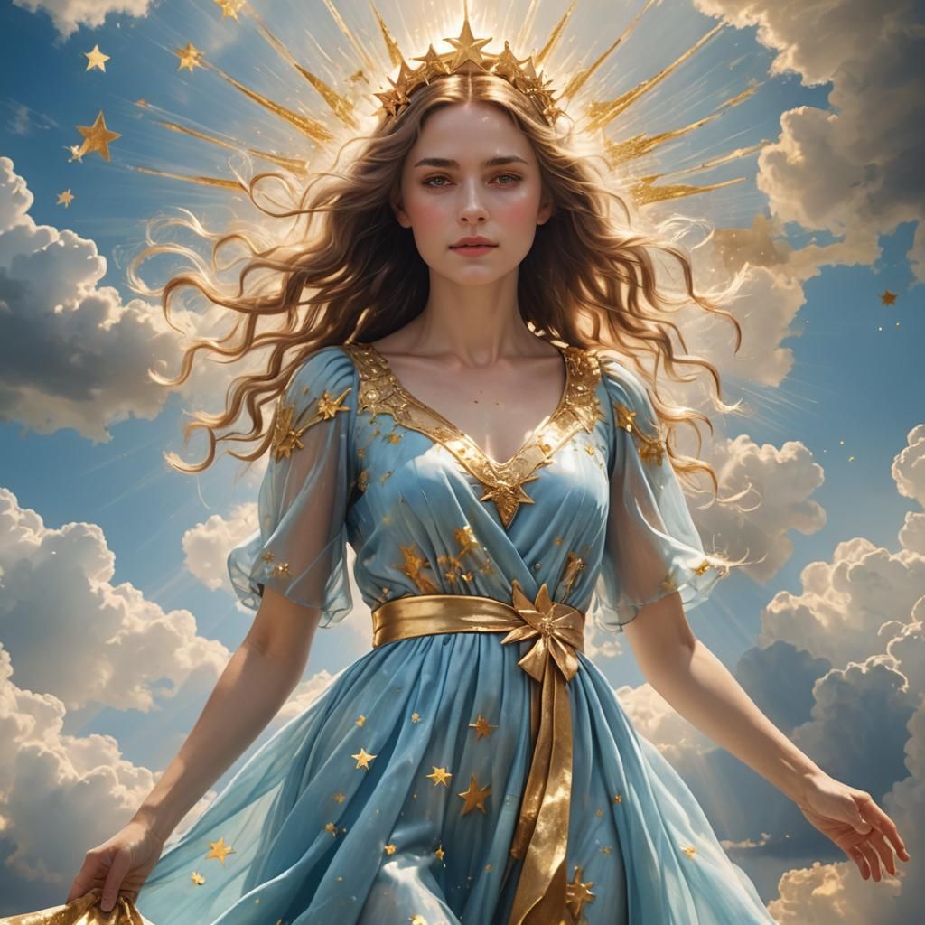 Star Woman in Gold and Pale Blue Dress