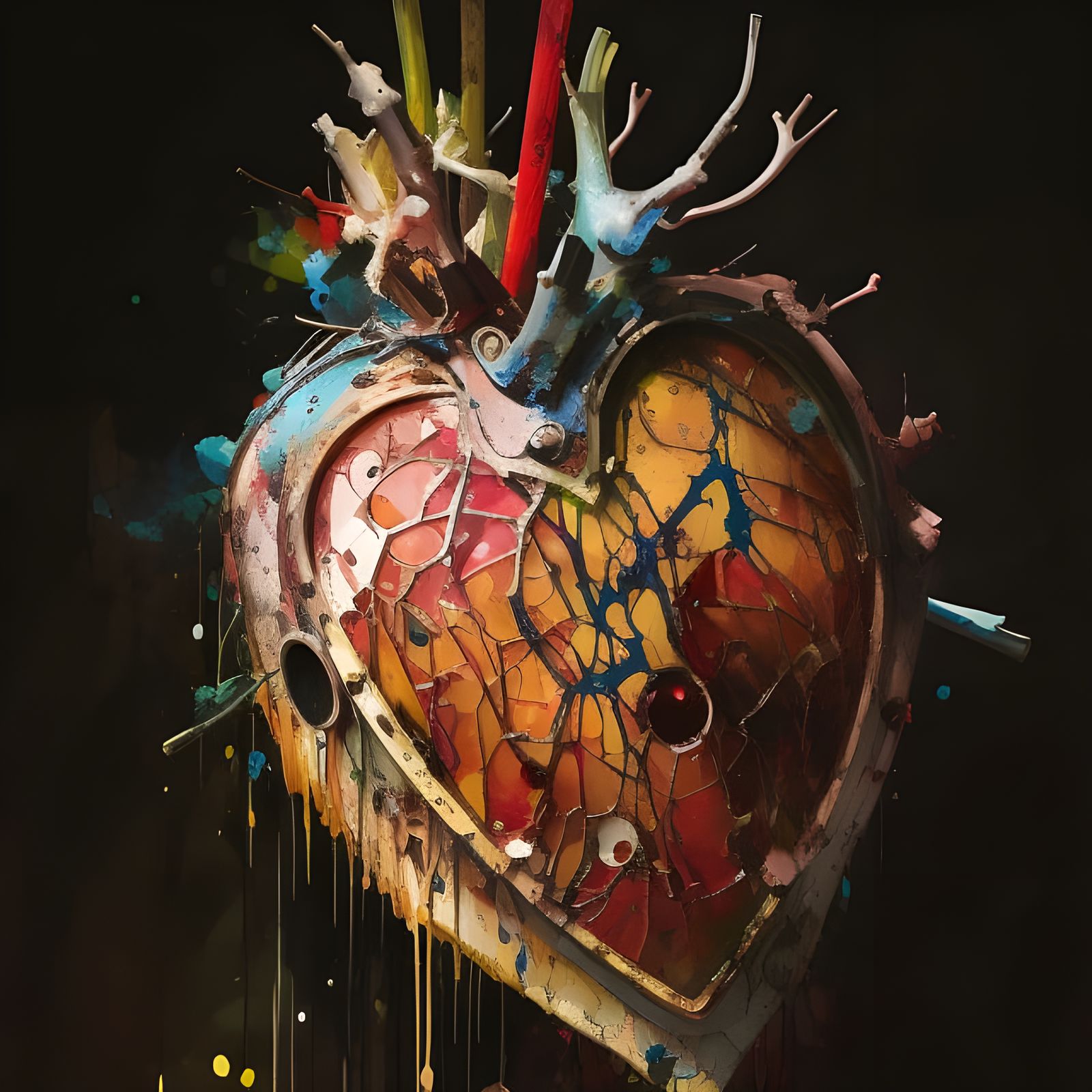 Stained Glass Heart with Oil and Ink Details