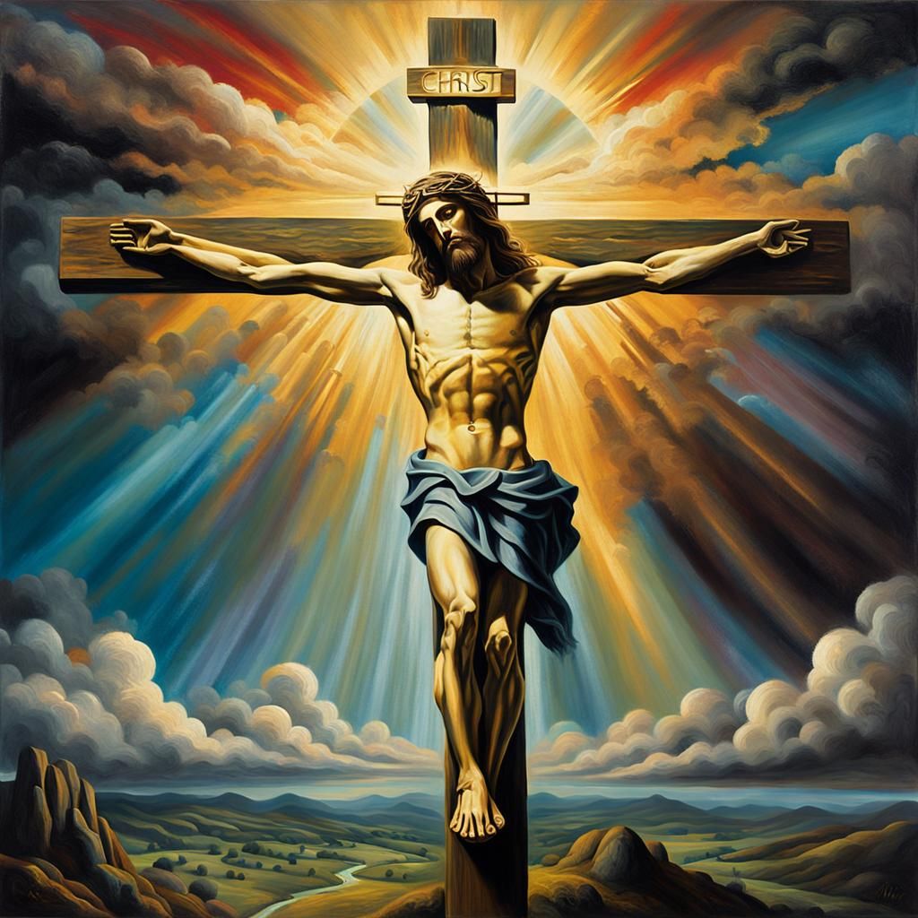 Christ on the Cross: Surrealist Oil Painting