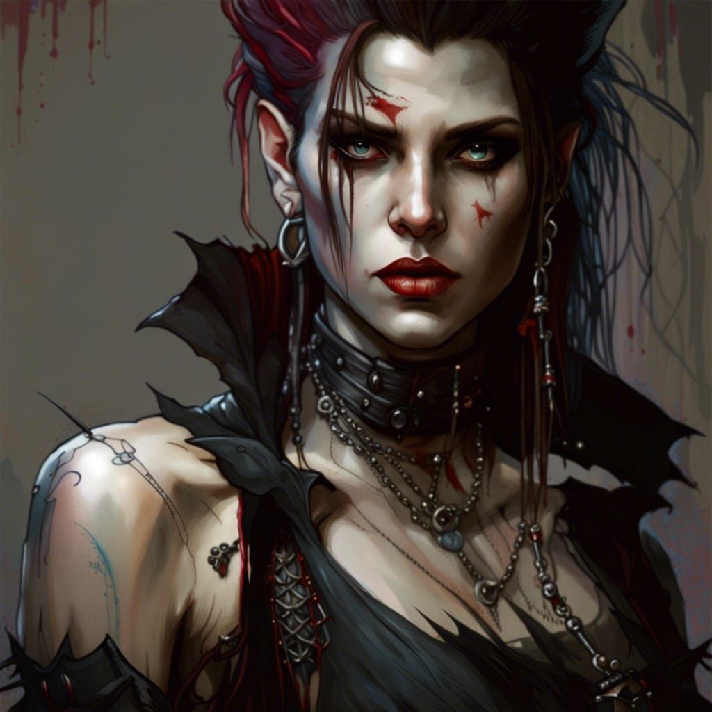 Vampire Punk Portrait in Realist Art Style